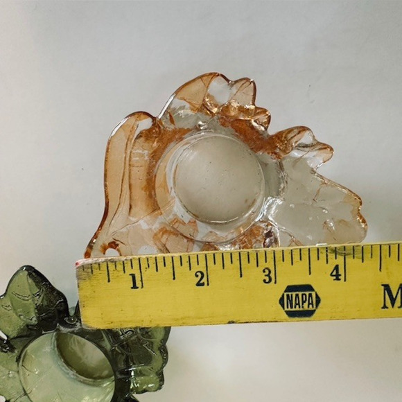 Vintage Maple Leaf Green & Orange Glass Votive Tea Light Candle Holder Set - Picture 7 of 12